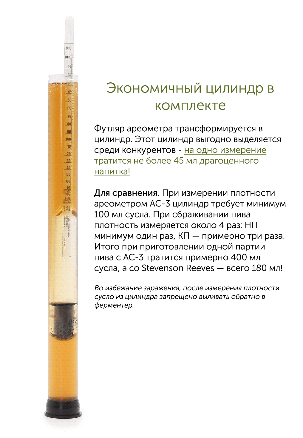 Ареометр-гидрометр с цилиндром Stevenson Reeves 0.97...1.15 SG (0...34%).  Купить в интернет-магазине BeerMachines с доставкой по Москве и России